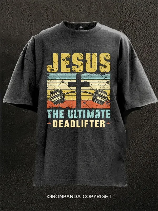 Long-sleeve T-shirts for cooler weather-Jesus The Ultimate Deadlifter Washed Gym Shirt