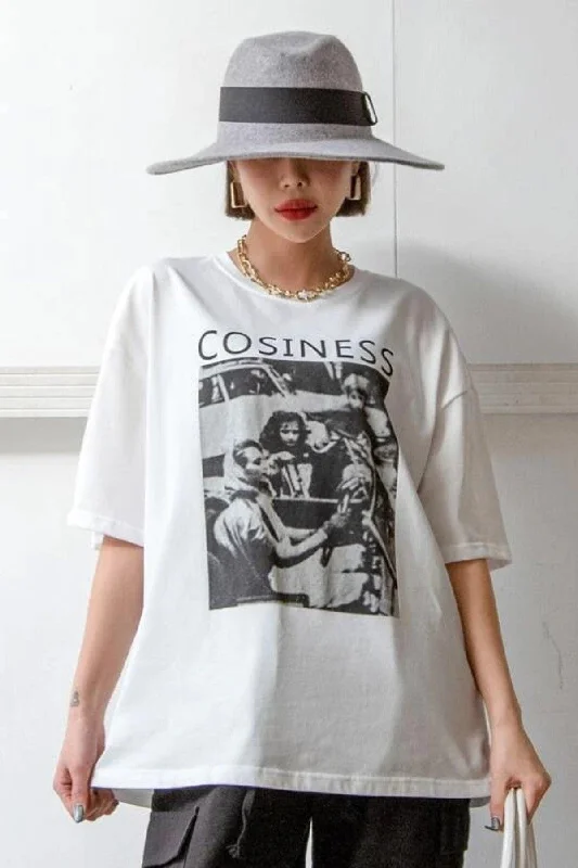 Comfortable T-shirts for everyday wear-Women's White Cosiness Printed Oversize T-shirt