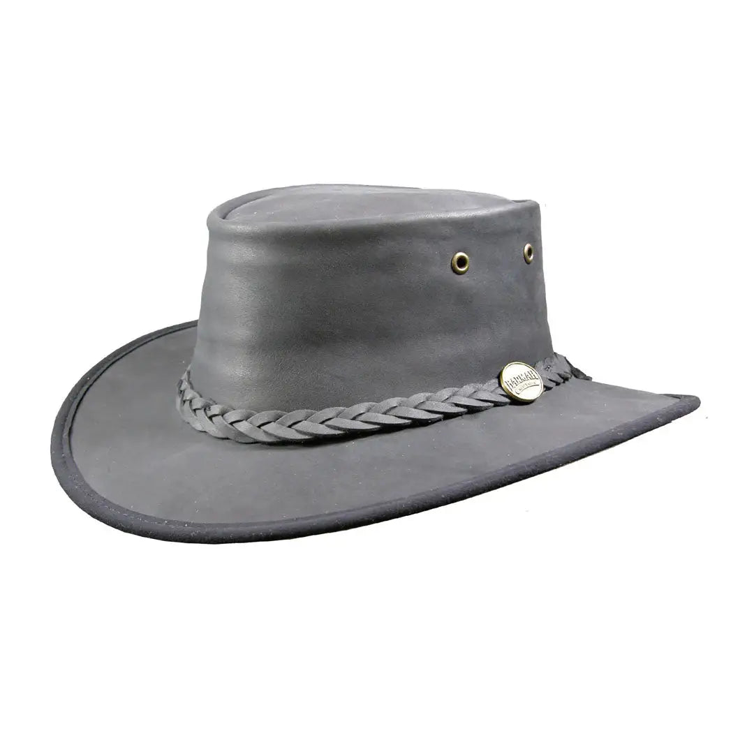 Custom hats with embroidered logos-Barmah Bronco Foldaway Leather Hat