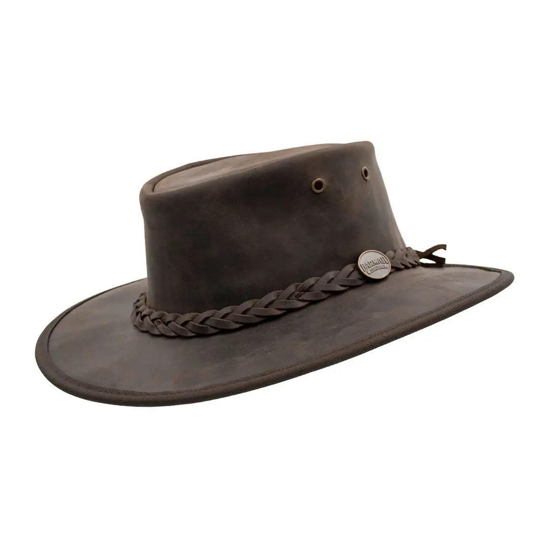 Elegant evening hats for formal events-Barmah Bronco Foldaway Leather Hat