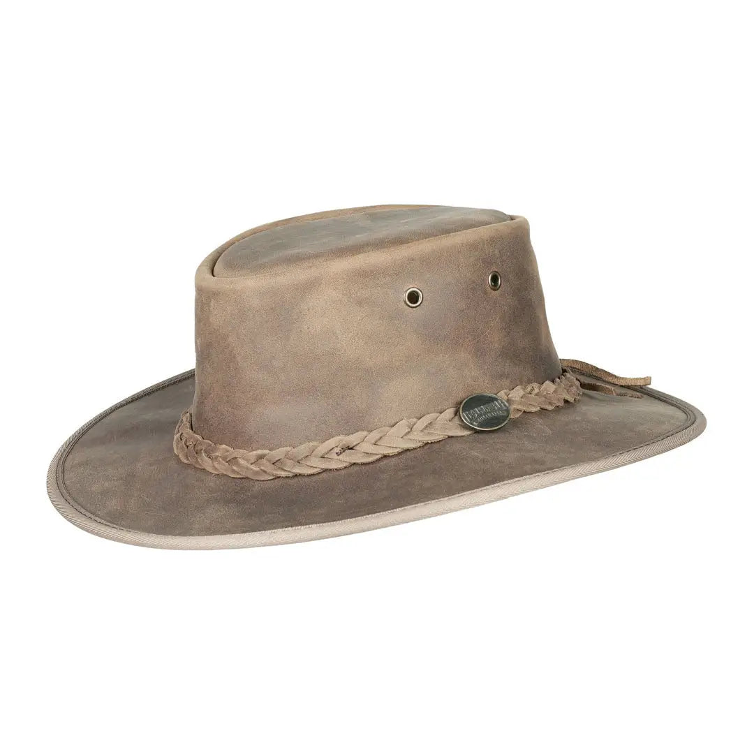 Best hats for sun protection-Barmah Bronco Foldaway Leather Hat